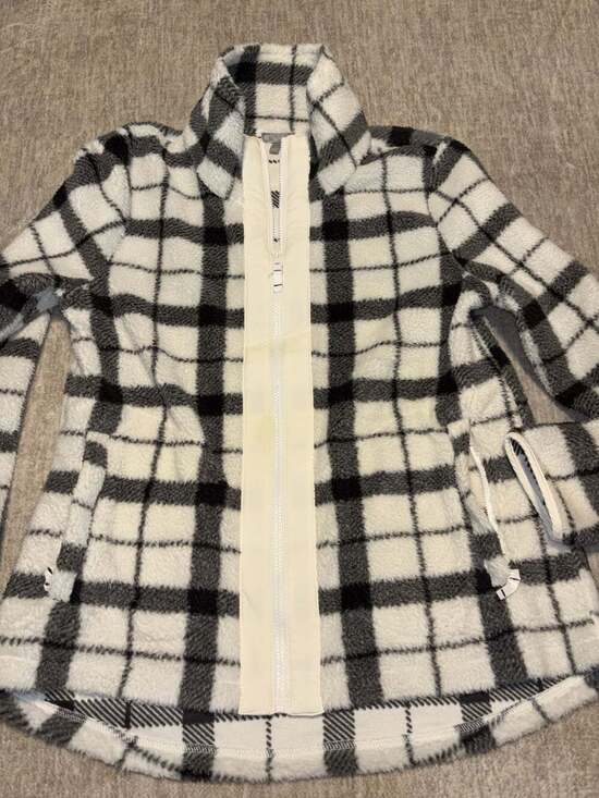 Talbots Jackets & Blazers - T by Talbots Merry Plaid Cozy Sherpa Full Zip Jacket Black White Large L